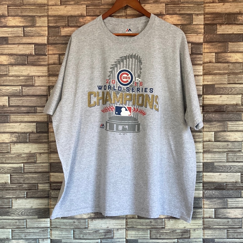 Chicago Cubs 2016 World Series Champions Majestic Gray T shirt MLB 2XL EUC